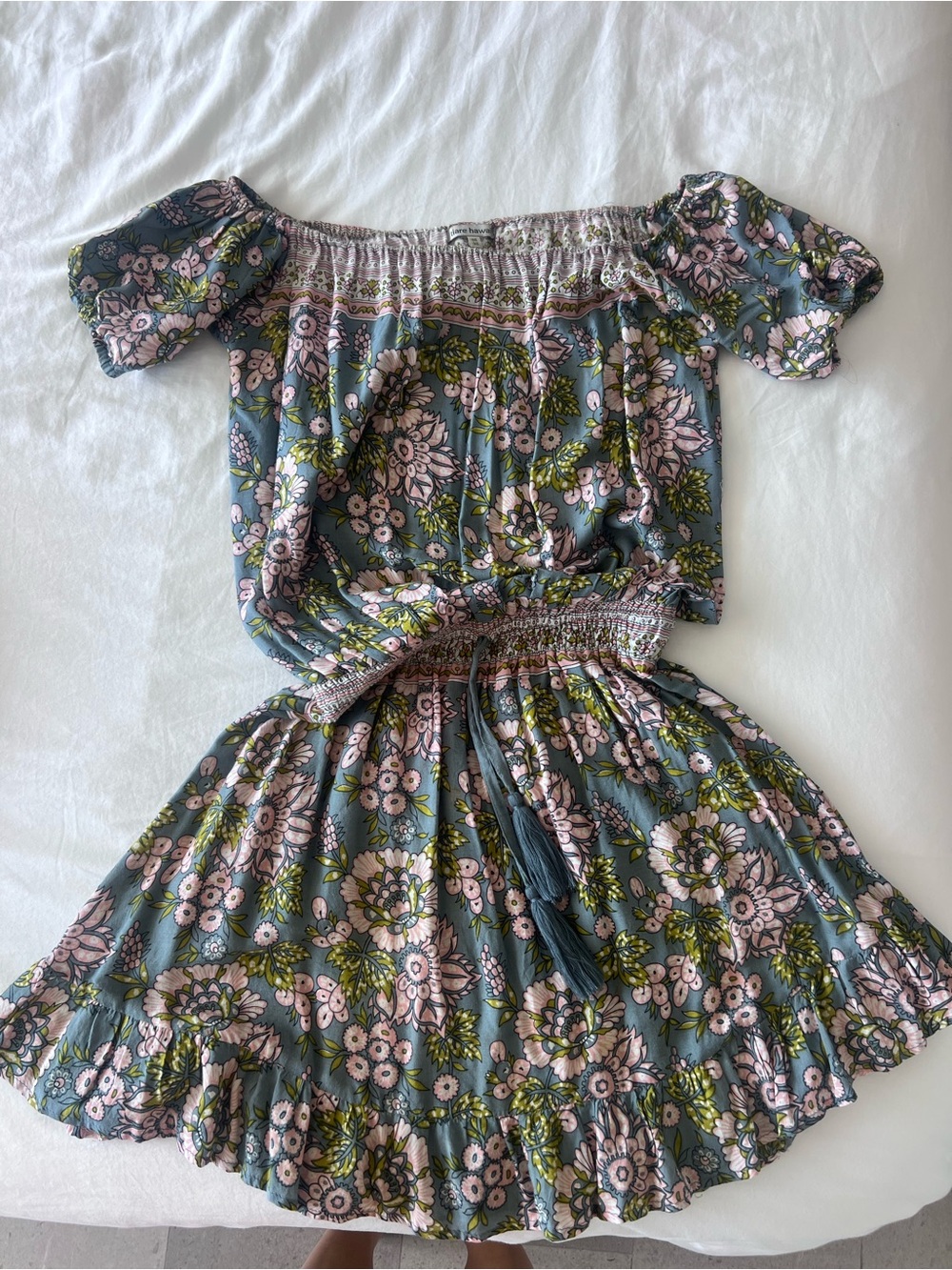 Tiare Hawaii Off-Shoulder Floral Dress with pinch waist
